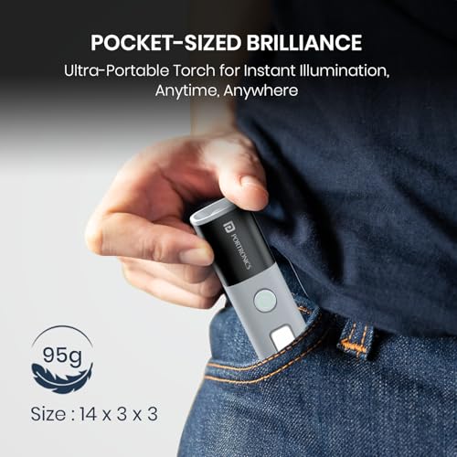 Image of Portronics Eco Glow 2 Tactical Rechargeable Flashlight Torch for Car & Road Emergencies, Adjustable Focus with Telescopic Zoom, Dual Brightness & SOS Modes, 1200mAh Battery for Camping & Hiking