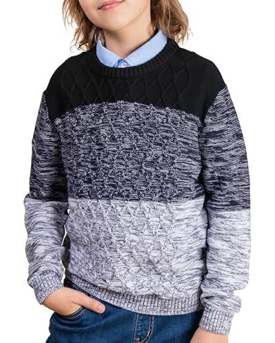 Image of BOBOYOYO Boys Sweaters 100% Cotton Cable Knit Kids Sweater Striped Pullover
