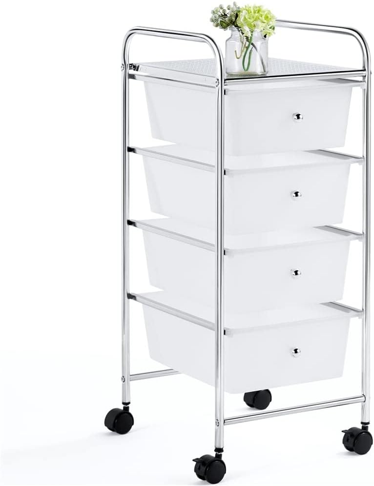 Rolling Storage Trolley Cart with 4 Plastic Drawers on