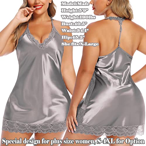 Image of Avidlove Women Lingerie Satin Lace Chemise Nightgown V Neck Mini Babydoll Sexy Full Slips Sleepwear S-4XL