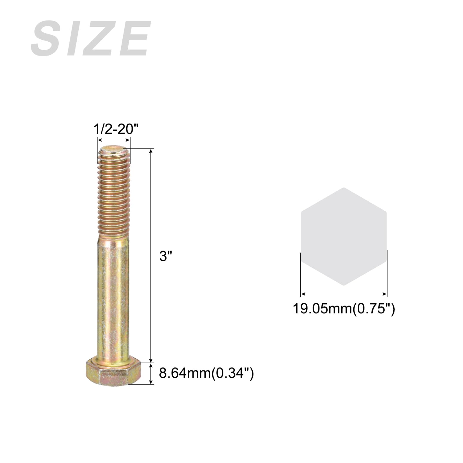 METALLIXITY Hex Bolts (1/2-20x3") 4Pcs, Grade 8 Carbon Steel Zinc Plated Partial Threaded - Image 2