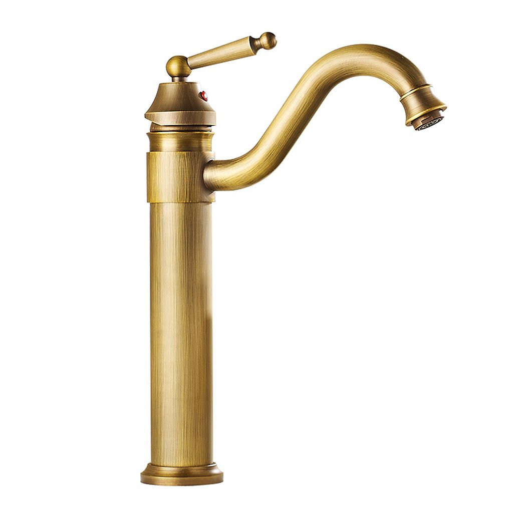 KK-FaucetKK- One Handle Single Hole Brass Bathroom Sink Mixer Taps High, Antique Brass
