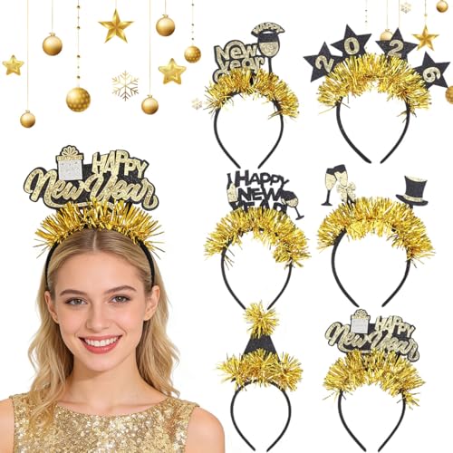 GTJEOI 6 Pezzi Cerchietti per Capelli Capodanno 2026, Cerchietto Happy New Year, Fasce di Capodanno, Accessori per la Decorazione di Capodann-o per Bambini e Adulti