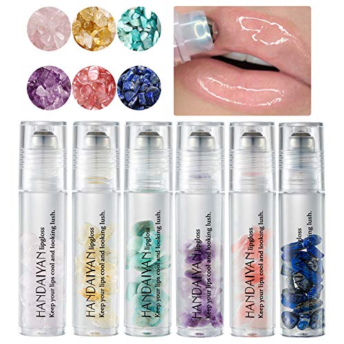 Roll-On Lip Gloss Set Gifts for Women Lip Plumper Set with Different Gems Shining Moisturizing Lip Oil Lip Balm Kit Natural Plant Extracts Lip Enhancer for Fuller & Hydrated Lips Mothers Day Gifts