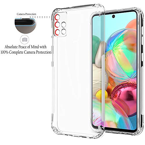 Image of TheGiftKart Ultra Clear Slim Anti-Slip Grip Soft Silicone Back Cover Case with Complete Camera Protection & Anti-Dust Plugs Built-in for Samsung Galaxy A71 (Transparent)