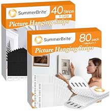 Summerbrite Picture Hanging Strips 40 Strips/XL/Black Bundle with 80 Strips/M/White Wall Strips, Damage Free Hanging Picture Hangers,Picture Hanging Hooks, White