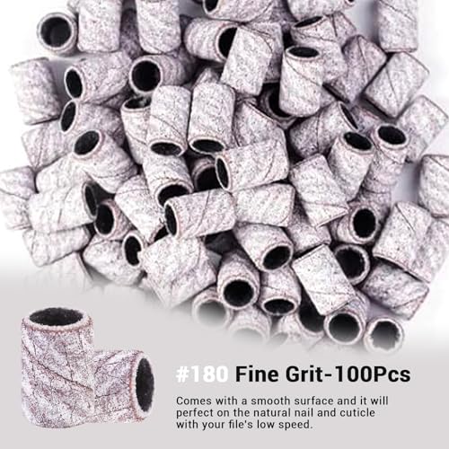Image of MelodySusie 100 Pcs Nail Drill Bits Sanding Bands for Nail Drill 180 Fine Grit Nail File Sanding Bands for Acrylic Nails Gel Manicures and Pedicure
