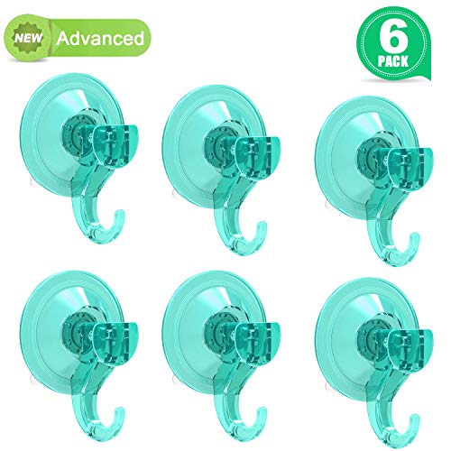 LUXEAR Suction Cup Hooks, 6 Pack with Strong Suction, Easy Install and Recycle, All Seasons Work Well for Bathroom Kitchen Shower Towel Loofah Office Key Bag Coat - Blue