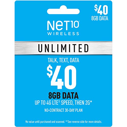 Net10 Wireless $40 Unlimited 8GB Plan Refill Card (Mail Delivery)