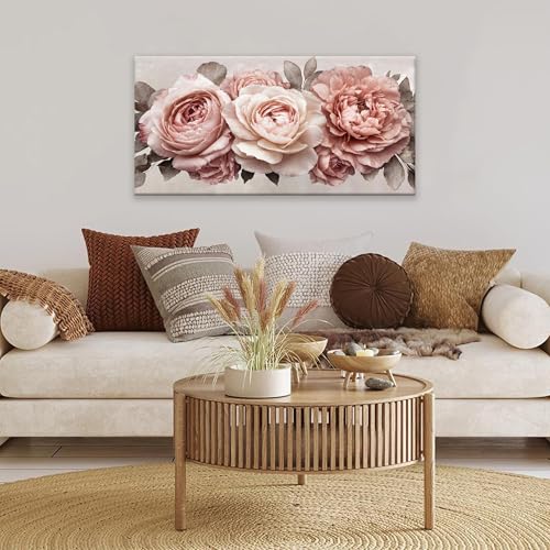Image of TAIJXAGSG Canvas Art Wall Decor Pink Flowers Print Paintings Flower White Wall Art Prints Ready To Hang For Bathroom Bedroom Kitchen Office Home Aesthetic Decoration Artwork 20 inch x 40 inch