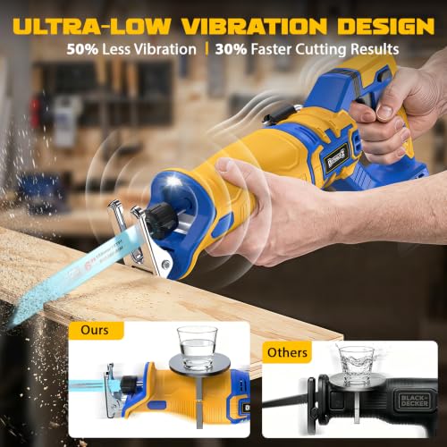 Image of Cordless Reciprocating Saw Compatible with Dewalt 20V Battery, 1-1 /8 inch Stroke Brushless Motor & Anti-Vibration Deliver Stable 3000 SPM, 2 Blades for Wood, Metal & PVC (Tool Only)