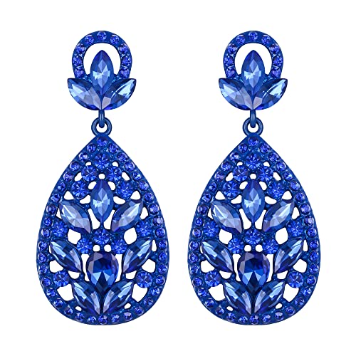 EleQueen Clip On Rhinestone Crystal Wedding Bridal Bohemia Teardrop Chandelier Dangle Earrings for Women2