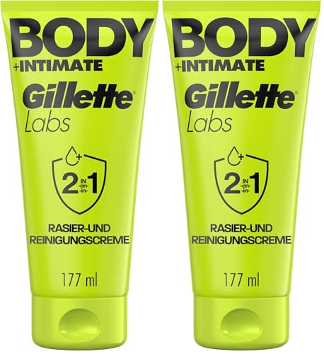Gillette Labs Body Plus Intimate Crème A Raser Homme Et Nettoyant 2-En-1 Pour Le Corps Et La Zone Intime, Convient Aux Peaux Sensibles, Aloe Vera Pour Un...