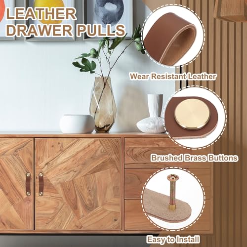 Poignées de tiroir en cuir marron boutons armoire placard commode 12,7 cm