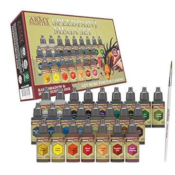 The Army Painter Speedpaint Mega Set, 24 Dropper Bottles of Non Toxic 18ml Acrylic Paints with Mixing Balls including 1 Monster Paint Brush, Speed Paint Set for Miniature Model Painting