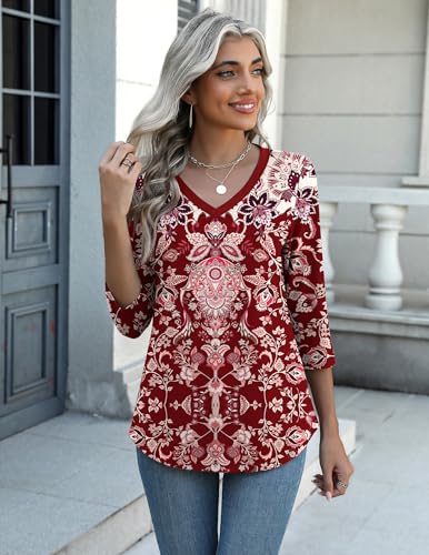 Image of Zeagoo Womens Blouse Casual 3 /4 Length Sleeve V Neck Basic T-Shirts Spring Summer Cute Tunic Tops Business Work Tees