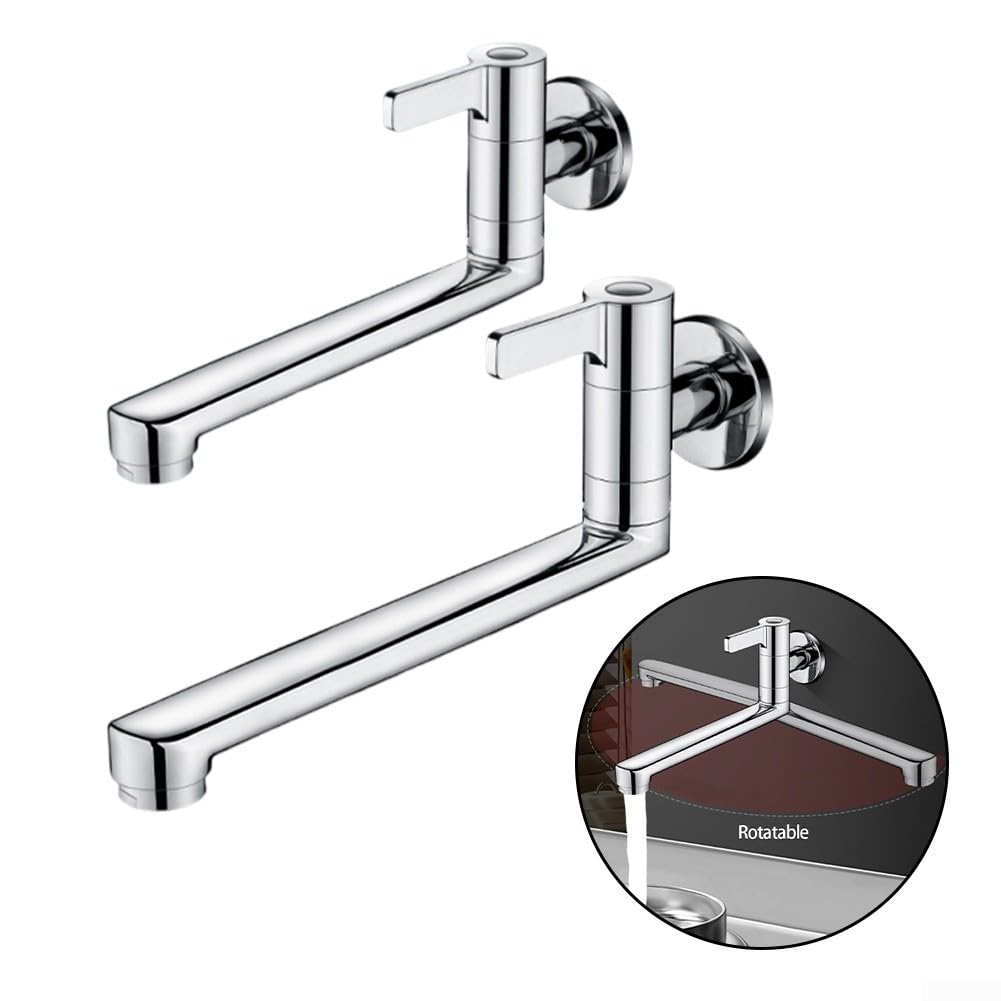 Rubinetto singolo girevole per acqua fredda, montaggio a parete, rubinetto da cucina 20 cm/25 cm, beccuccio esteso, in acciaio inox 304, per lavello, piscina, risparmio di spazio (25 cm)