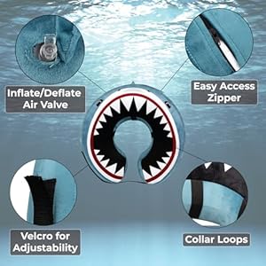 Shark theme inflatable dog cone collar large for after surgery care bundled with pump and extra tube   cucciolini doodles