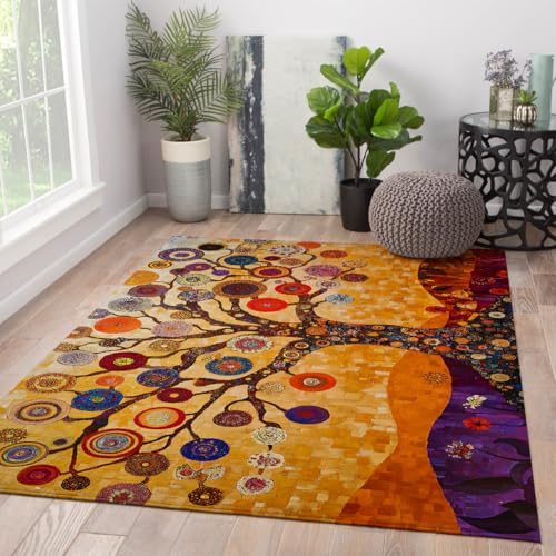Tapis salon 140x200cm rétro classique avec motif feuilles bohèmes