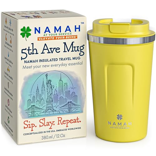 Image of Namah Insulated Coffee Mug Travel with Lid 380ML Stainless Steel Coffee Tumbler Cup for Office & Home, Leak Resistant Matte Finish Hot & Cold Travel Coffee Mug for Men & Women Gift (Sun Kissed)