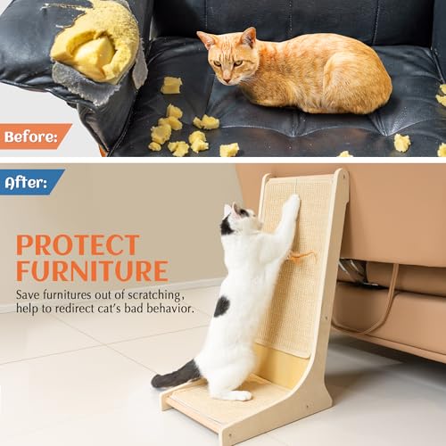 Image of PETKARAY Sisal Cat Scratcher, Upright Cat Scratch Pad Wall Mounted, Vertical Scratching Post Alternative, L Shape Scratching Board 105