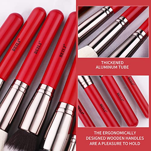 Beili Makeup Brushes 30Pcs Professional Makeup Brush Set Natural Goat Hair Premium Synthetic Kabuki Foundation Blending Brush Face Powder Liquid Cream Blush Concealer Eyeshadow Make Up Brush Set(Red) #TOP4