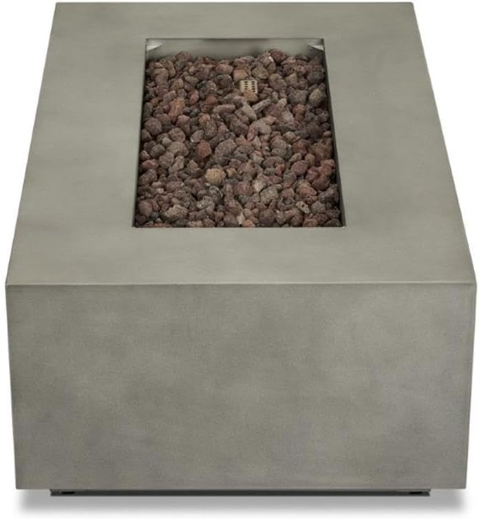 Real Flame Aegean 42in Rectangle Propane or Natural Gas Fire Pit Table, 50,000 BTU, Powder-Coated Steel, Push-Button Ignition, Lava Rock, Storage Cover, Stainless Steel Burner - Mist Gray