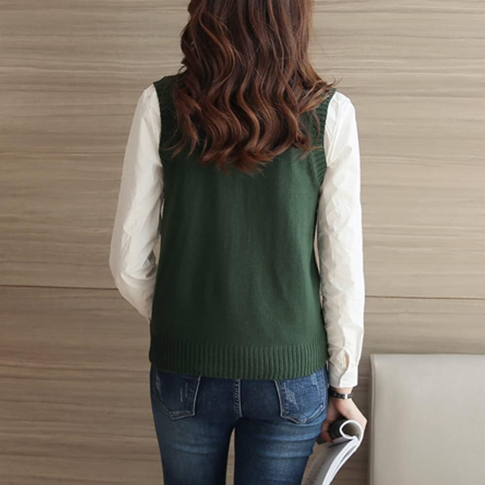 Women’s V Neck Sweater Vest School Uniform Solid Color Sleeveless Knit Sweaters Pullover Tank Tops - Image 3