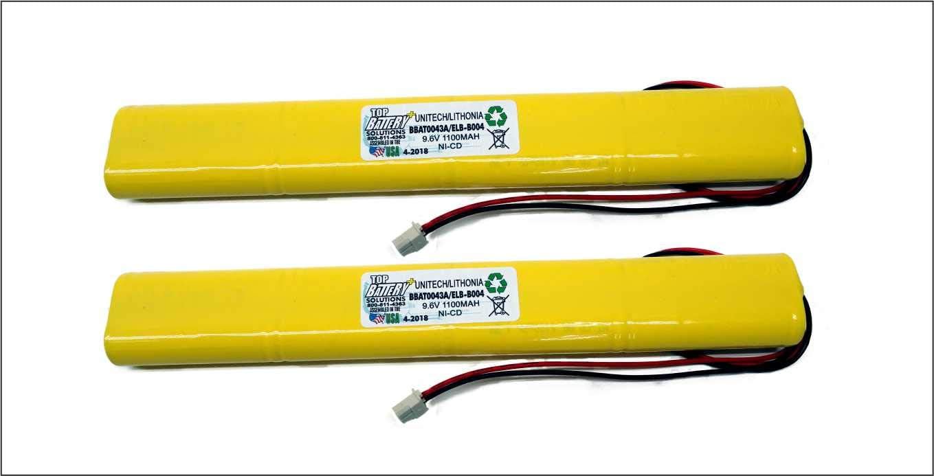 2PC Lithonia BBAT0043A,UNITECH BBAT0043A,LITHONIA ELB-B003.ELB-004 Replacement Battery Emergency Light 9.6V 1.1Ah NiCD