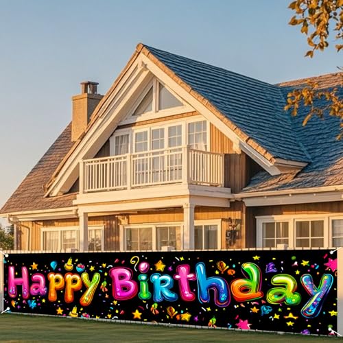 Image of Nuxovilar Happy Birthday Neon Black Banner 79x18in Polyester Backdrop