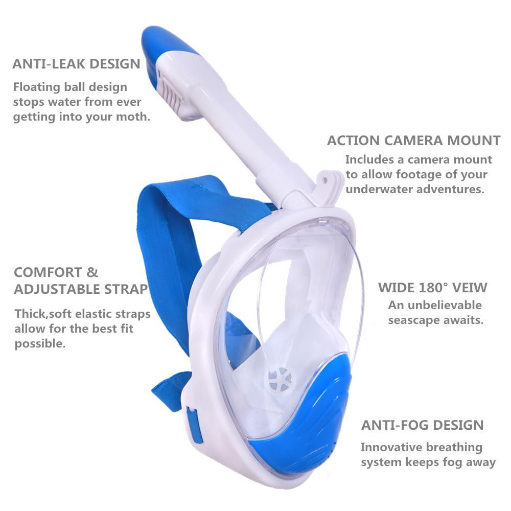 Wsobue Maschera Subacquea, Maschera da Snorkeling per Adulti,Visuale Panoramica 180° Design Pieno Facciale e Compatibile con Videocamere Sportive Maschera per Immersioni
