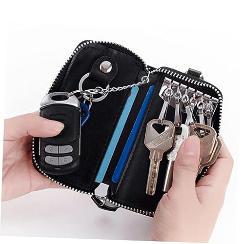 Vaguelly Multi Function Blue Leather Car Key Case Wallet Bag with Zipper Closure Lightweight Key Wallet for Men Durable Practical Design Fit2
