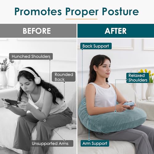 Image of QUEEN ROSE Reading Pillow, Gaming Pillow for Lap, Sitting in Bed or Sofa, Extra Arm Rest for Reading, Playing or Crocheting, Soft Velvet Green