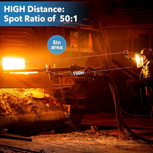 Image of Infrared Thermometer Temperature Gun,-40℉~2912℉ Pyrometer, 50:1 High Temp Thermometer with Thermocouple Probe, Non-Contact Digital IR Laser Thermometer for Industrial HVAC Forge Metal