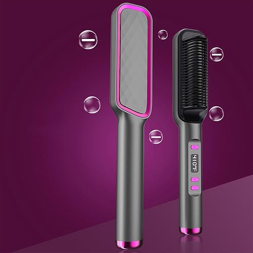 Cepillo alisador de cabello aniónico, peine alisador de cabello de iones negativos, peine de anillo de cepillo caliente con pantalla LED,