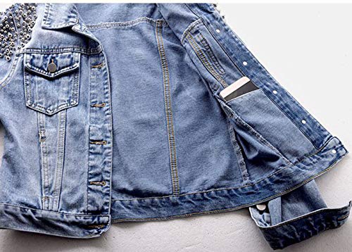 Kedera Women's Denim Jacket Long Sleeve Western Rivet Studded Washed Pearl Short Jean Coat #TOP6
