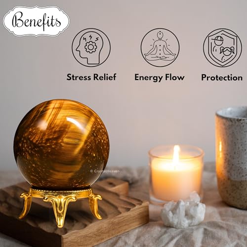 Image of Certified Tiger Eye Crystal Ball for Meditation - Premium Crystal Vastu Items for Home and Feng Shui Items for Good Luck - Ideal for Pooja Supplies and Spiritual Practices (2 inch Inch)
