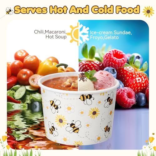 Image of Funnymoom 50 Pack Bee Ice Cream Cups 9 oz Bees Daisy Disposable Dessert Bowls Bee Paper Soup Bowls Snack Cups for Hot or Cold Food for Summer Baby Shower Birthday Party Supplies