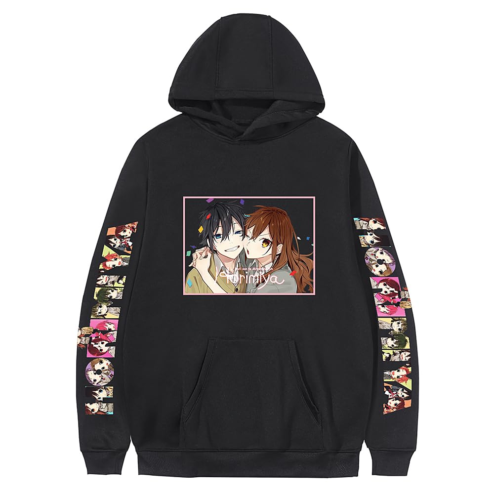 Charous Anime Manga Hori san to Miyamura kun Cartoon Hoodie,Loose Black Sweatshirt for Horimiya Fans Cosplay or Gift