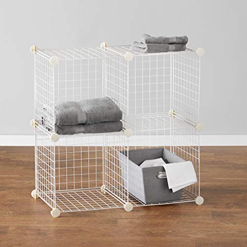 Amazon Basics 4-Cube Wire Grid Storage Shelves, 14" X 14" Stackable Cubes, White #TOP4