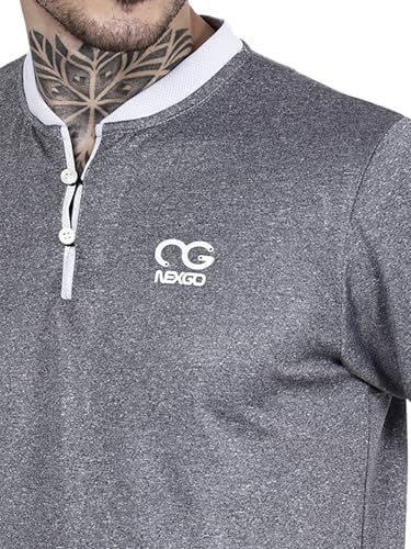 Image of Regular Fit Mandarin Collar T-Shirt Tee for Men & Boys Gray