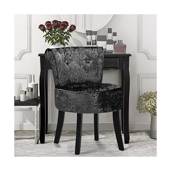Padded Dressing Table Stool, Vanity Chair with Rubber Black Wood Legs Comfortable Makeup Stool Dressing Chair Fabric Dressing Table Chair With High Back,Makeup Vanity Stool For Guest Room Hall 48*52.5*62CM - Image 5