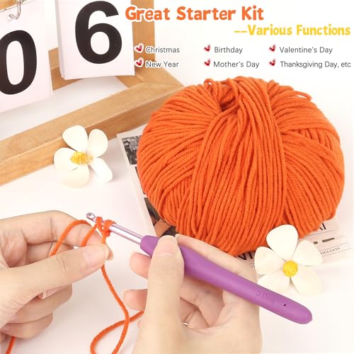 Image of Katech Cotton Yarn for Crocheting-55% Cotton 45% Acrylic-#3 DK (Light)-Super Soft Milk Cotton Yarn-Great Crochet and Knitting Starter Kit for Colorful Craft(Orange)