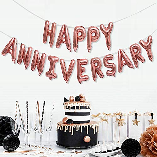 Image of AMFIN Happy Anniversary Balloons for Decoration Anniversary Celebration Balloons Bedroom, Room Decorating Items Marriage Theme Decorative Foil Balloons for Anniversary - Rose Gold