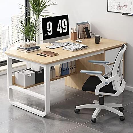Modern Oak Computer Desk with Storage Shelves & 3 Drawers - Simple Style Home Office Workstation & Writing Desk (39 Inch) - Perfect for Small Spaces