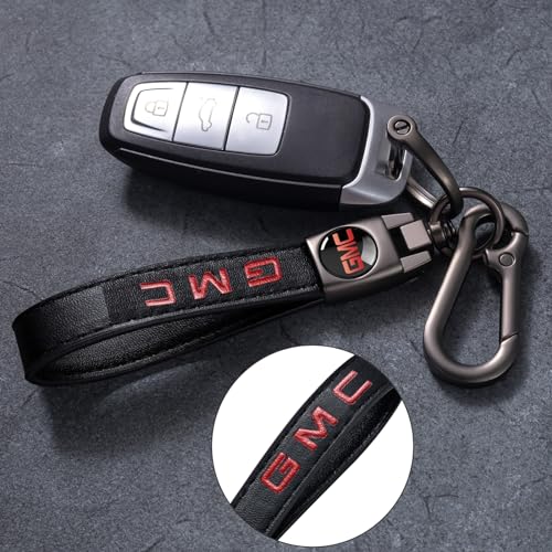 Image of Leather car Keychain Set for GMC Men and Women Family Present Keychain Key Ring Lanyard Accessories (Black)
