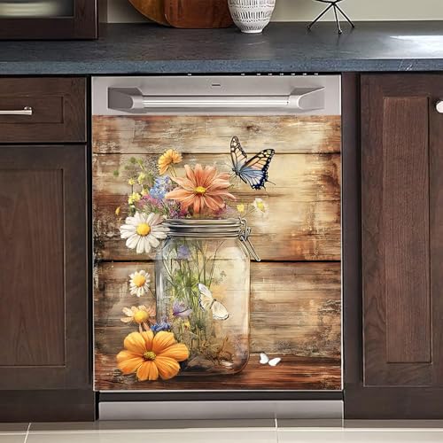 Image of BVBOX Dishwasher Magnet Cover 23 inchx26 inch, Reusable Magnetic Refrigerator Covers, Dishwasher Magnets Decorative Cover Fridge Door Skin Panel Stickers for Home Kitchen Appliance,Flower Arrangement