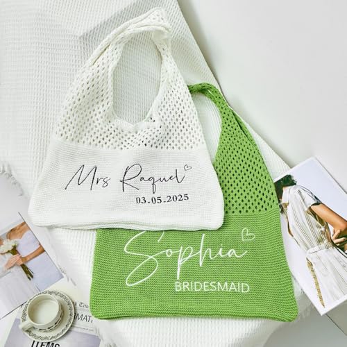 Bolsa de playa personalizada con nombre bordado para mujer miniatura 3