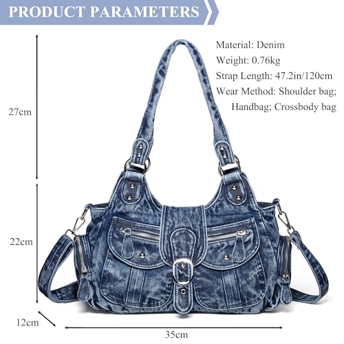 Image of Designer Denim Handbags for Women Hobo Tote Bag Crossbody Denim Purses Blue Jean Shoulder Bag