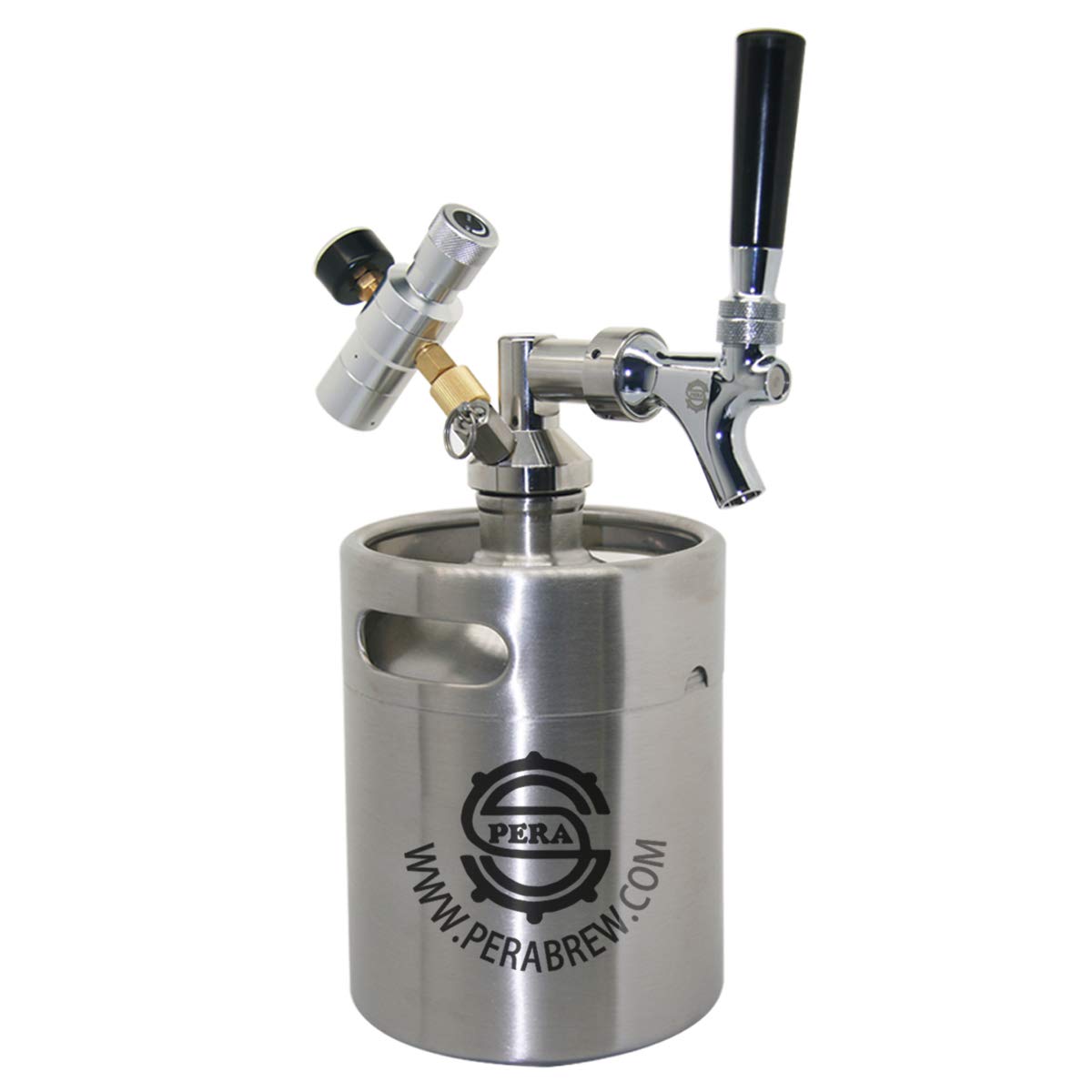 Homebrew Mini Keg Beer Growler - PERA Brand Include 64OZ Beer Mini Keg, Beer Faucet, Keg Spear, Gas Regulator, Beer Line for Fermenting, Soda, Homebrew Beer